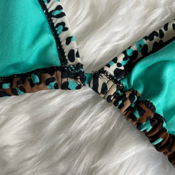 Xhilaration | Large Teal/Brown Leopard Triangle Bikini Top - String with Liners - Picture 5 of 11